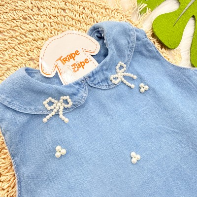Vestido Jeans com Pérolas - Azul
